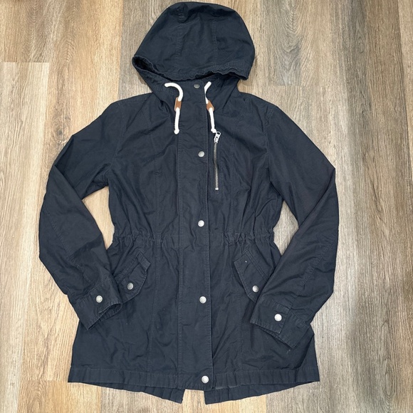 Abercrombie & Fitch Jacket Womens Small Black Anorak Military Hooded Utility - Picture 1 of 14
